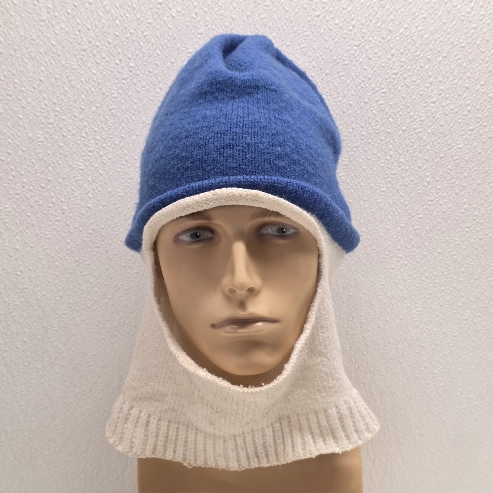 Vintage 70s Igloos Wool Ski Winter Beanie Hat Face Mask White & Blue
